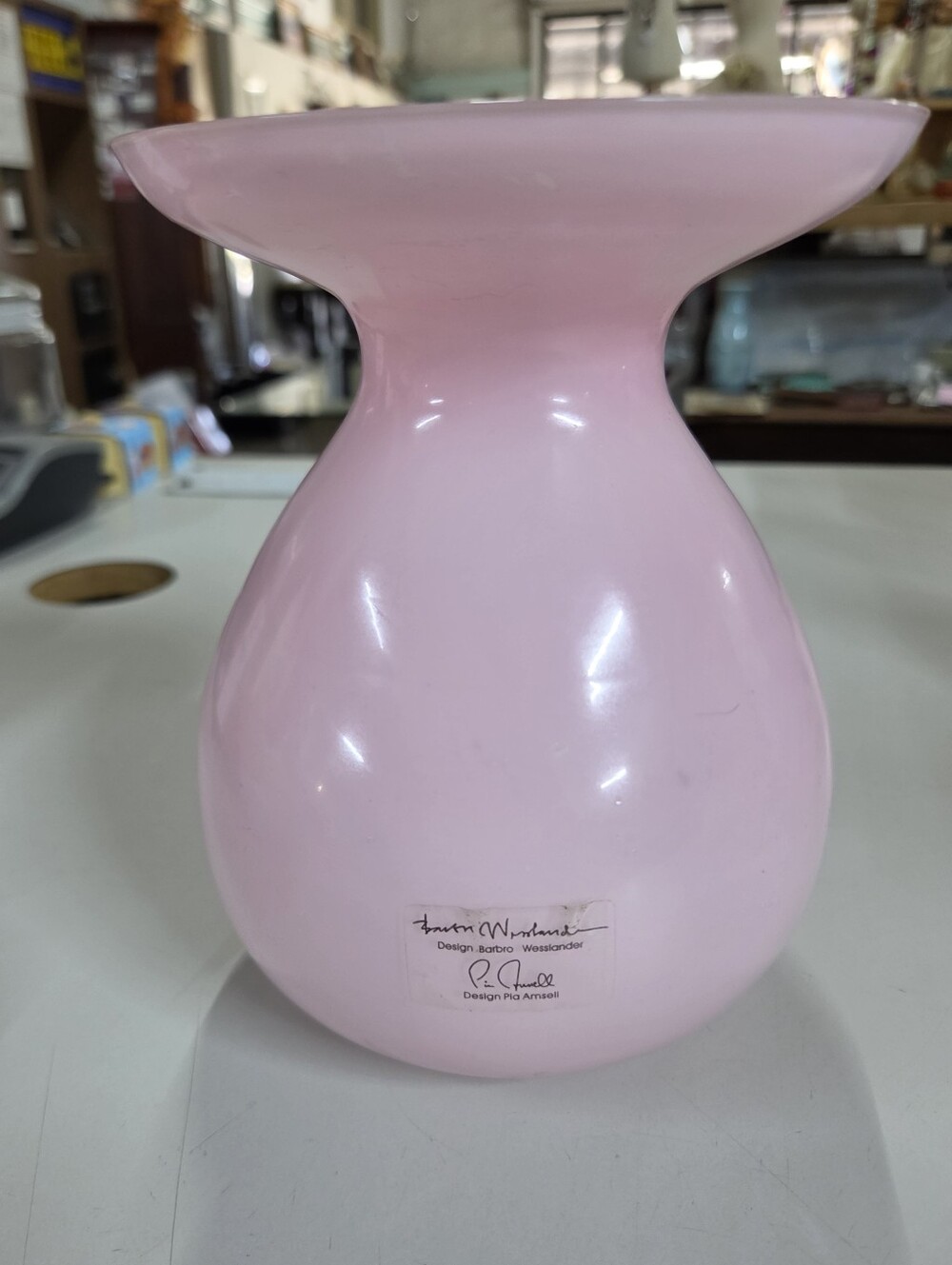 IKEA Vintage Pink Art Glass Vase Barbro Wesslander Pia Amsell Mid Century Modern